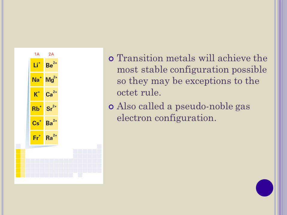 Transition metals will achieve the most stable configuration possible so they may be exceptions to the octet rule.