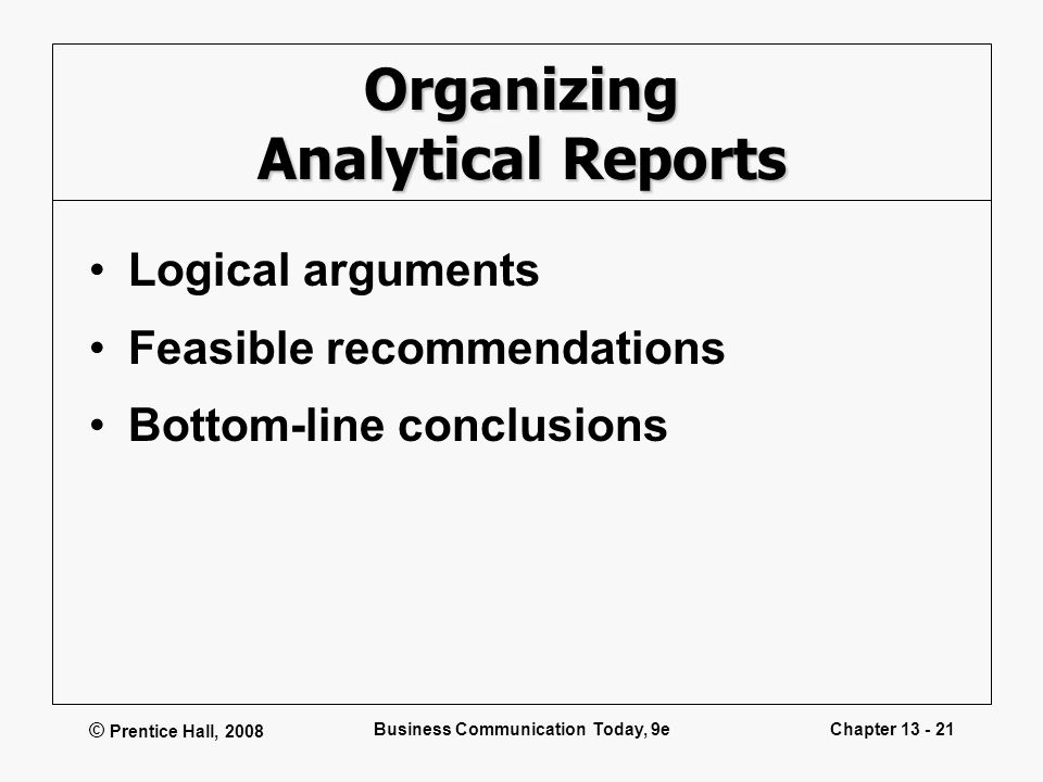 Organizing Analytical Reports