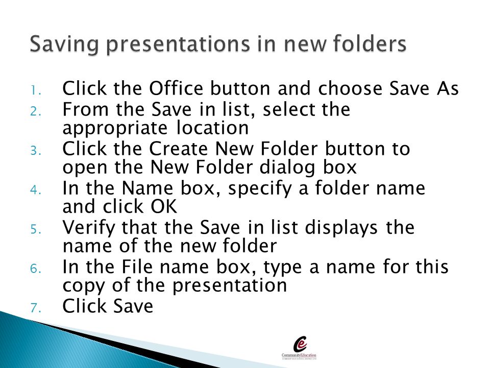 Saving presentations in new folders