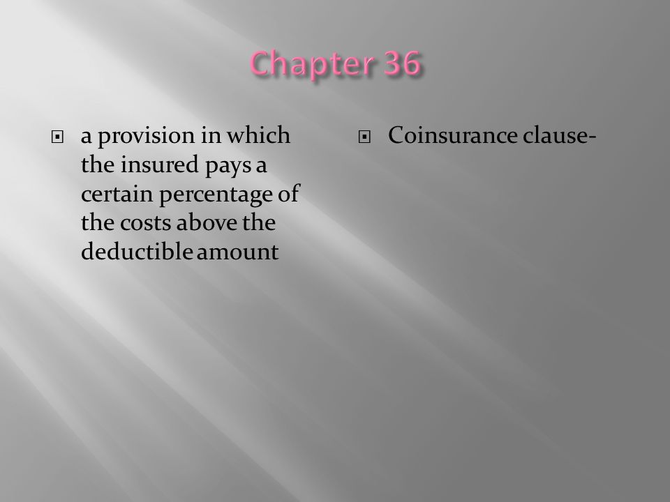 Chapter 36 a provision in which the insured pays a certain percentage of the costs above the deductible amount.