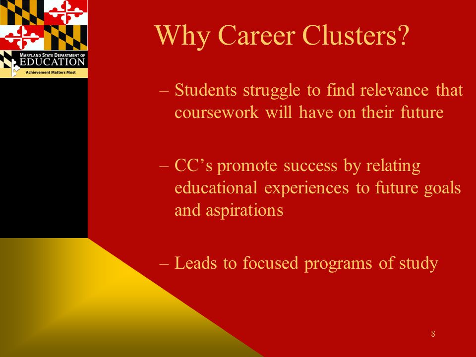 Why Career Clusters Students struggle to find relevance that coursework will have on their future.