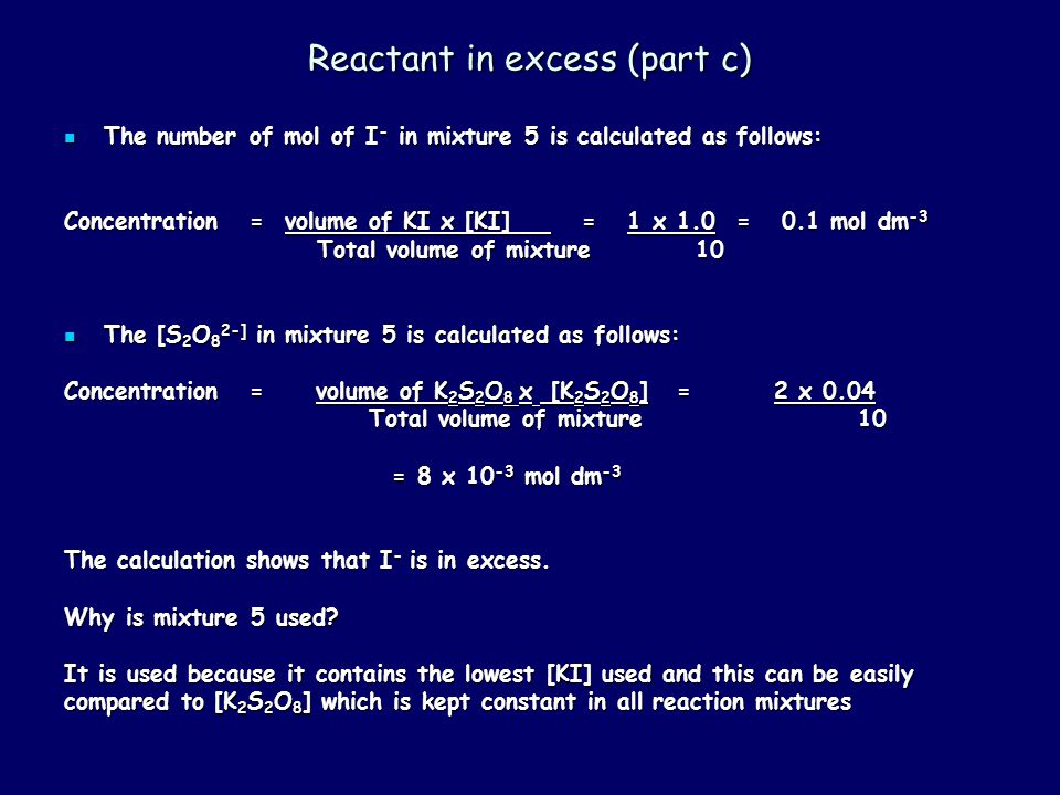 Reactant in excess (part c)