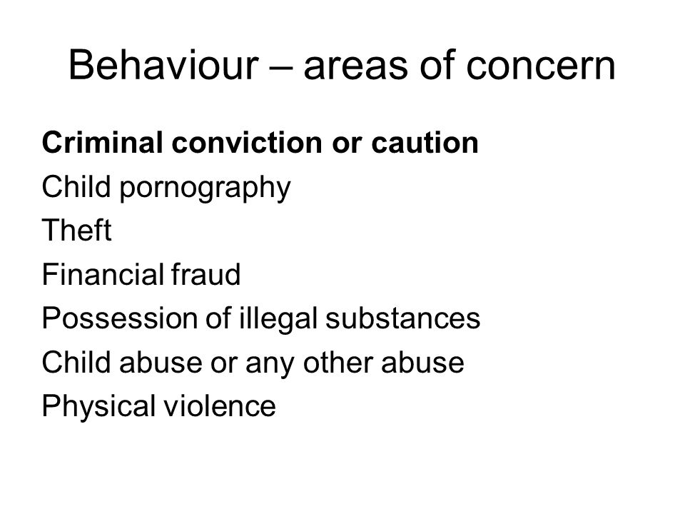 Behaviour – areas of concern