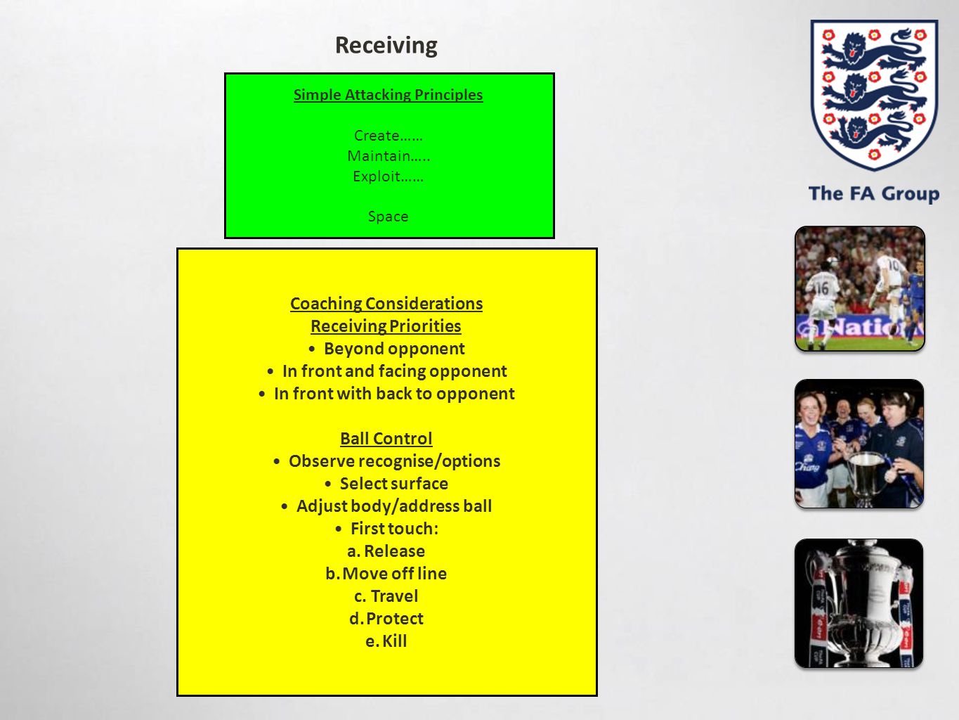 Receiving Coaching Considerations Receiving Priorities Beyond opponent