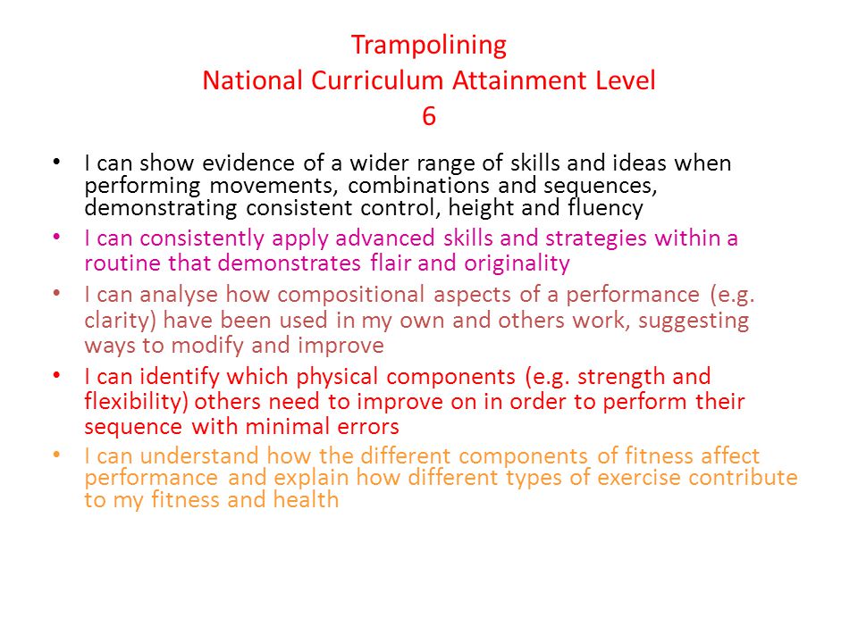 Trampolining National Curriculum Attainment Level 6