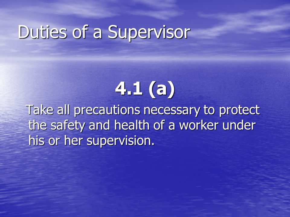 Duties of a Supervisor 4.1 (a)