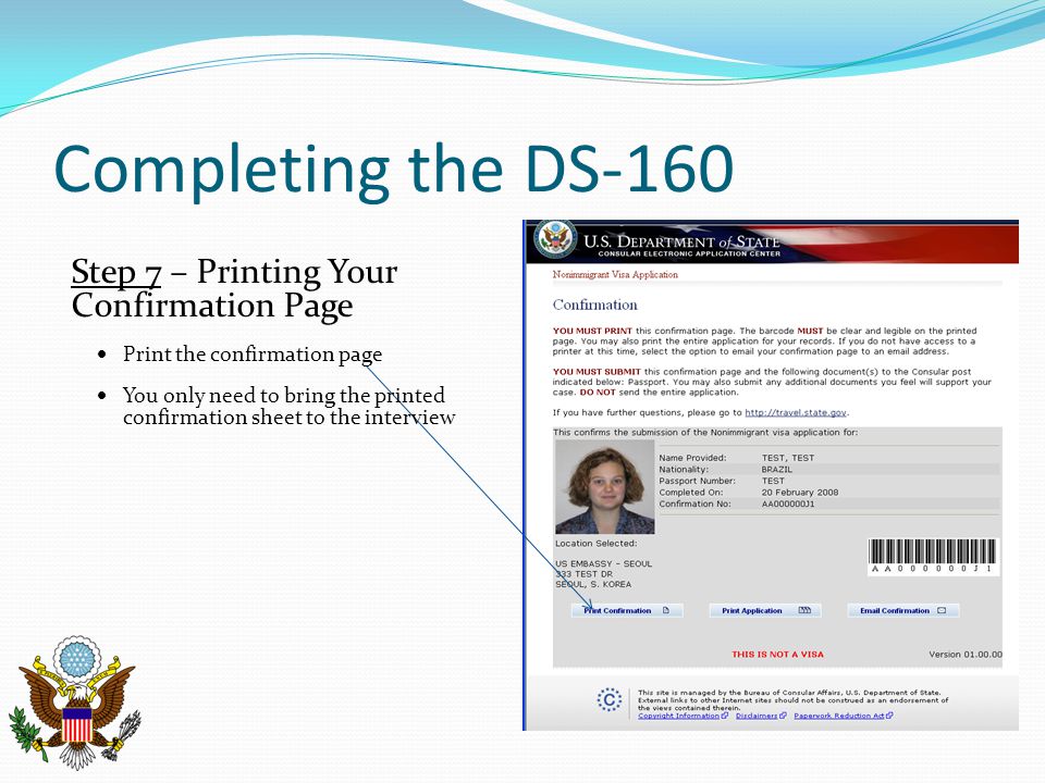 Completing the DS-160 Step 7 – Printing Your Confirmation Page