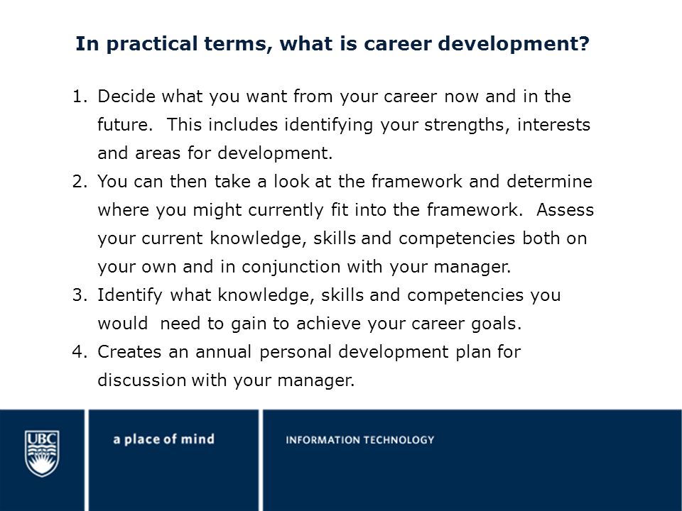 In practical terms, what is career development