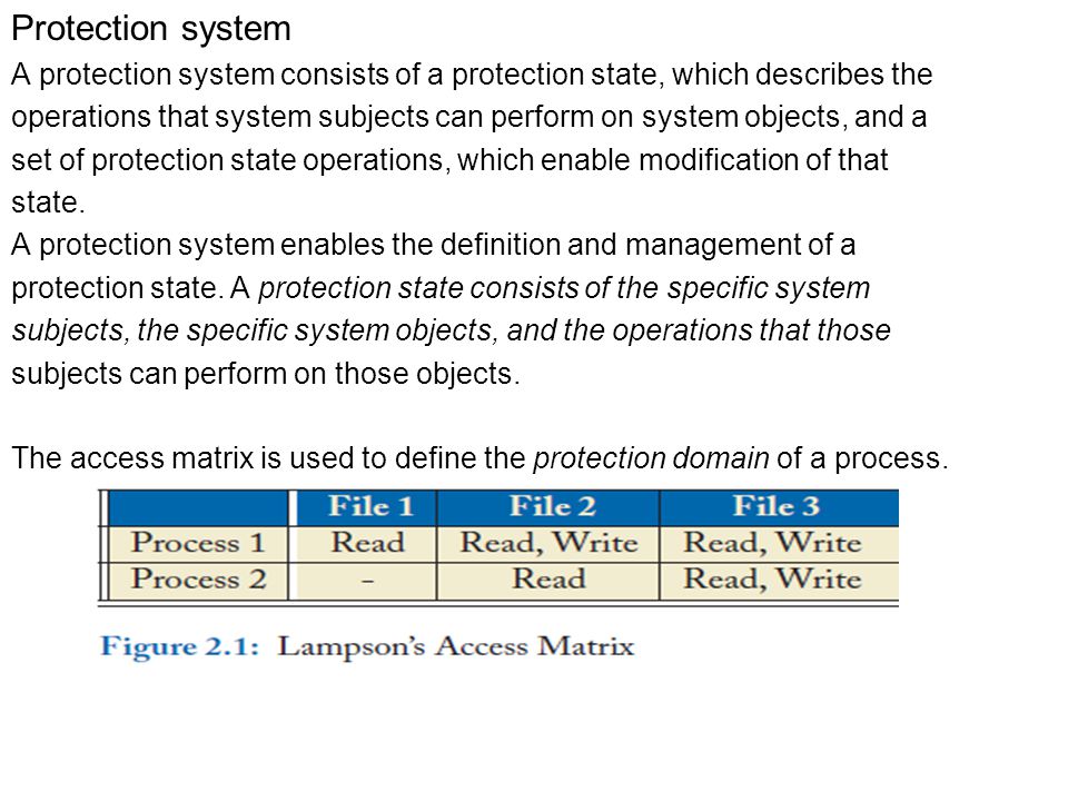 Protection system A protection system consists of a protection state, which describes the.