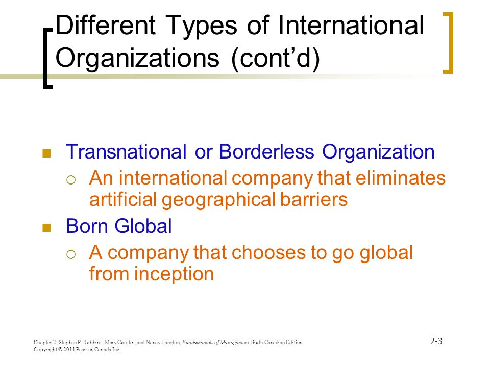 Different Types of International Organizations (cont’d)