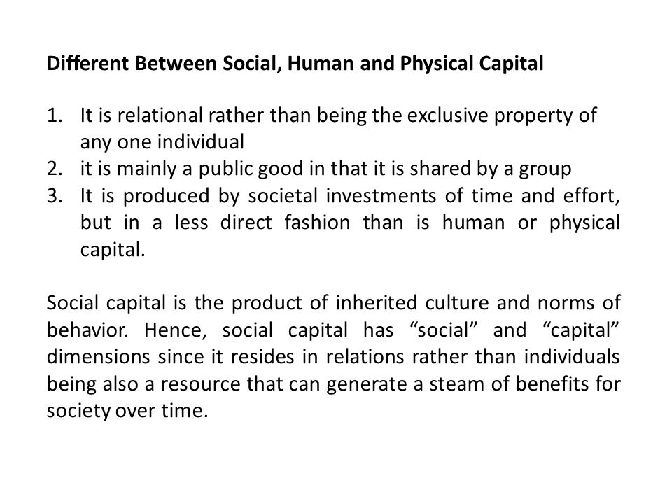 Different Between Social, Human and Physical Capital