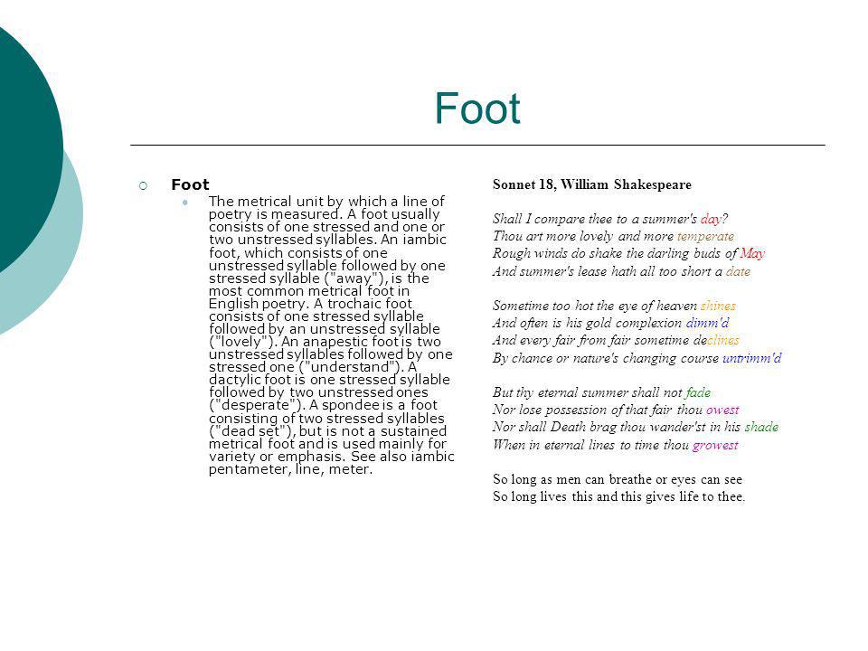 Foot Foot Sonnet 18, William Shakespeare