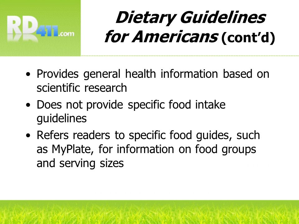 Dietary Guidelines for Americans (cont’d)