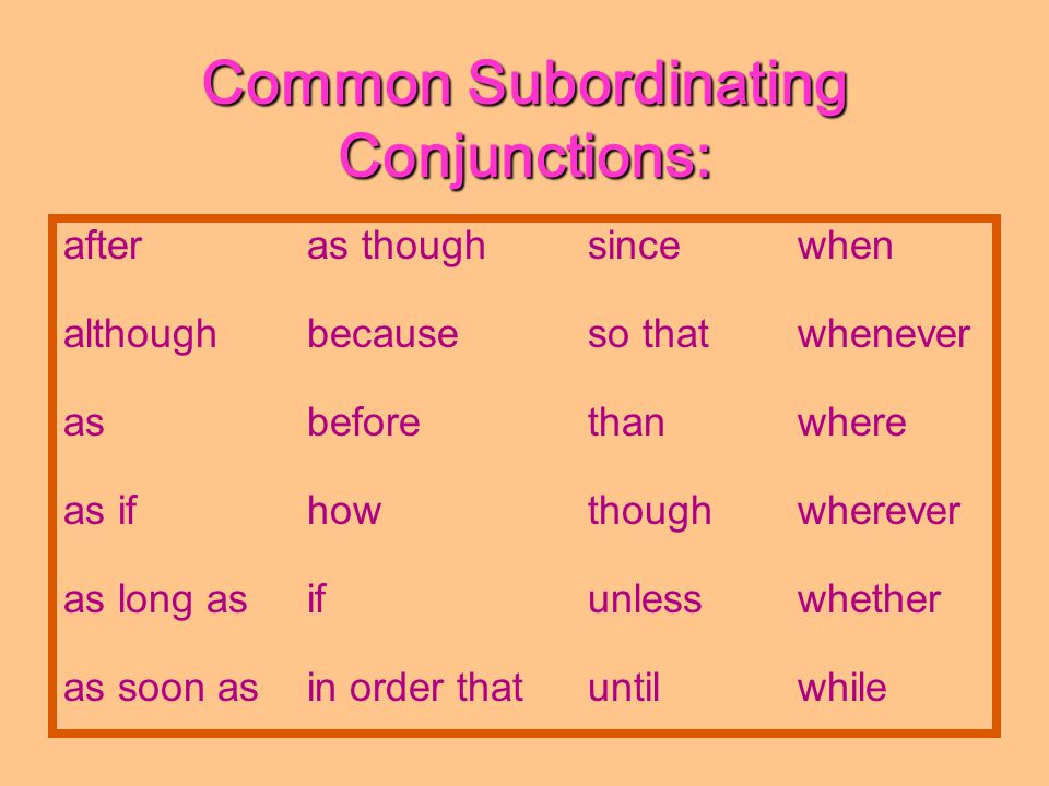 Common Subordinating Conjunctions: