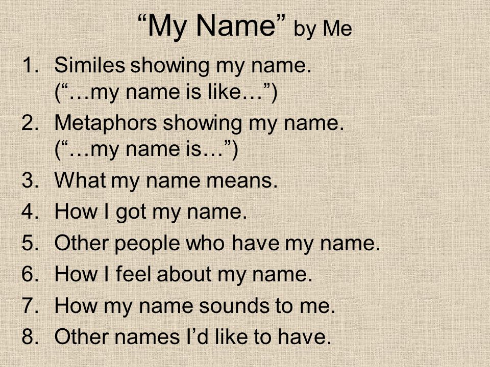 My Name by Me Similes showing my name. ( …my name is like… )