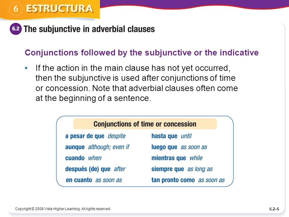 Conjunctions followed by the subjunctive or the indicative