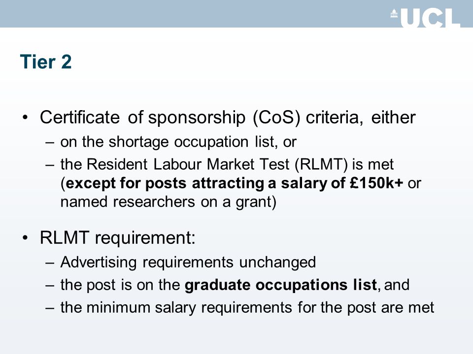 Tier 2 Certificate of sponsorship (CoS) criteria, either
