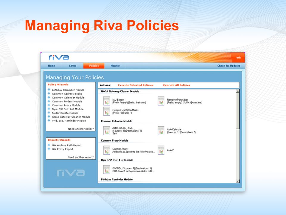 Managing Riva Policies