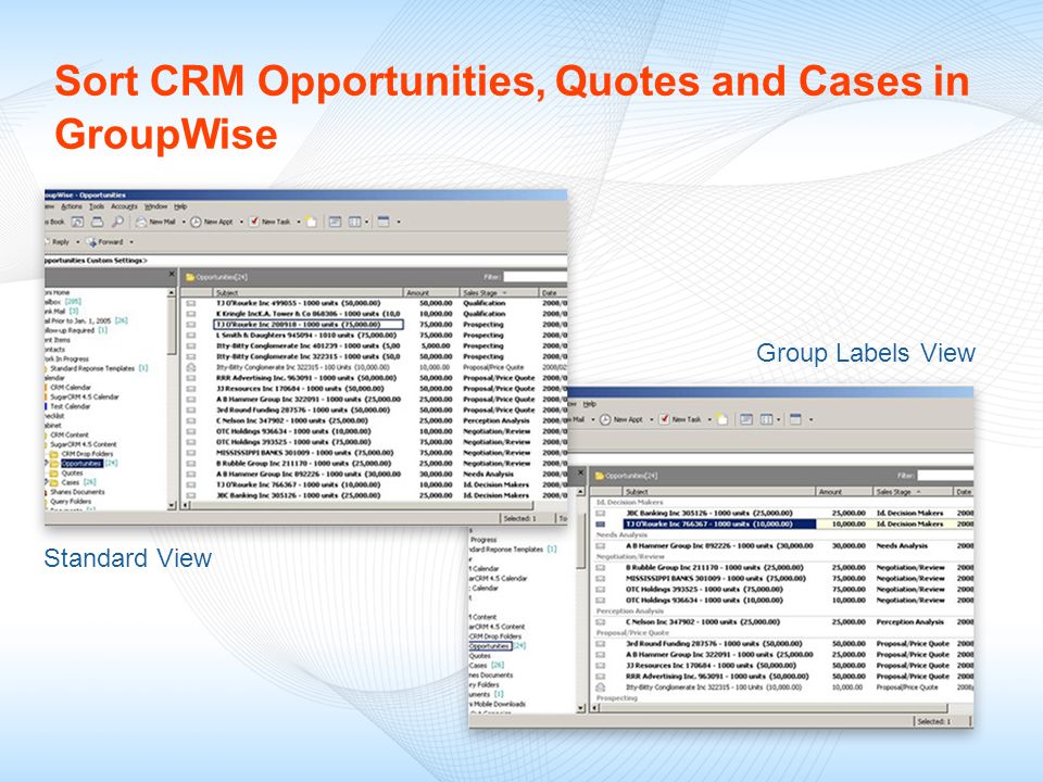 Sort CRM Opportunities, Quotes and Cases in GroupWise