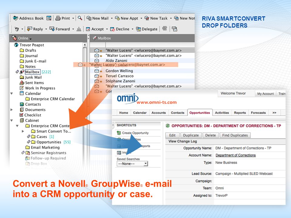 Convert a Novell® GroupWise®  into a CRM opportunity or case.