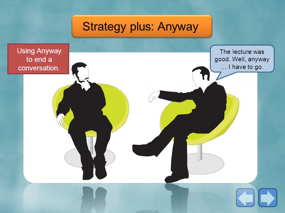 Strategy plus: Anyway Using Anyway to end a conversation.