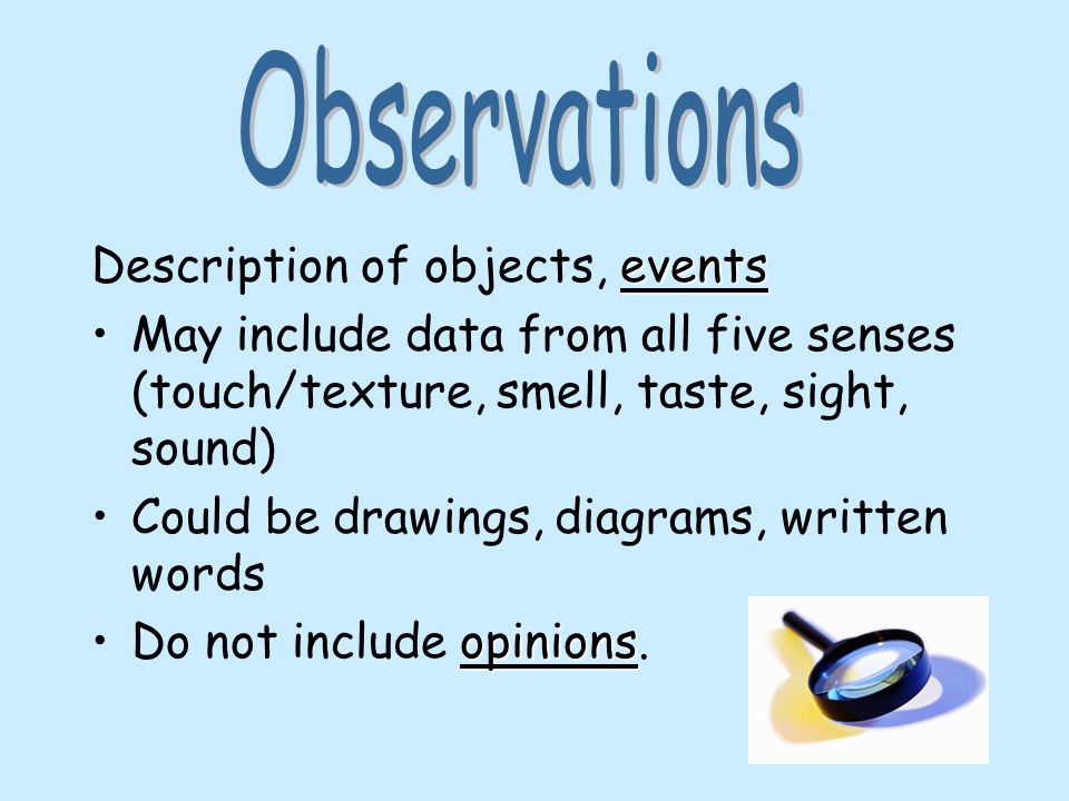 Description of objects, events