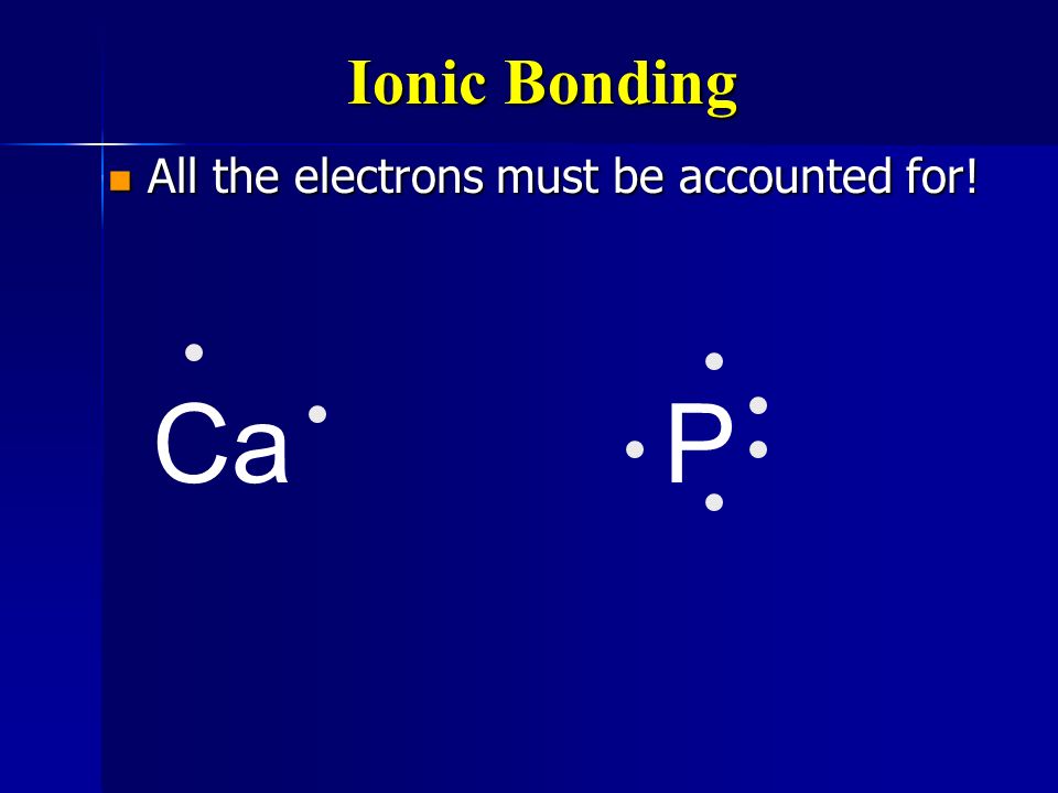 Ionic Bonding All the electrons must be accounted for! Ca P