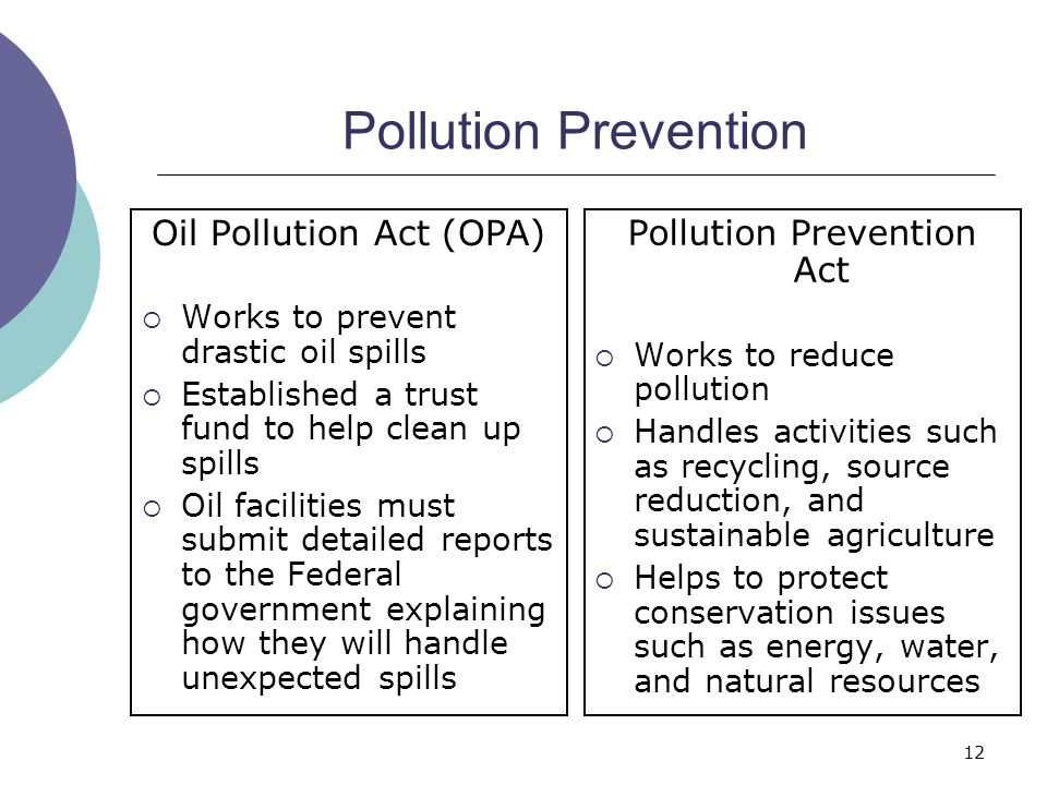 Pollution Prevention Oil Pollution Act (OPA) Pollution Prevention Act