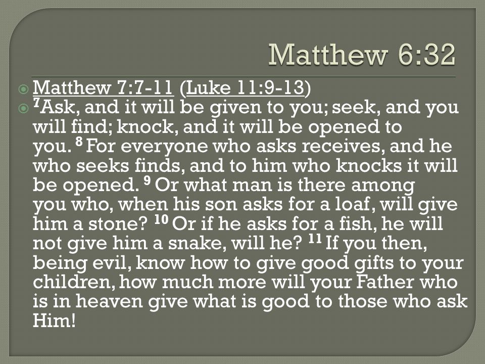 Matthew 6:32 Matthew 7:7-11 (Luke 11:9-13)