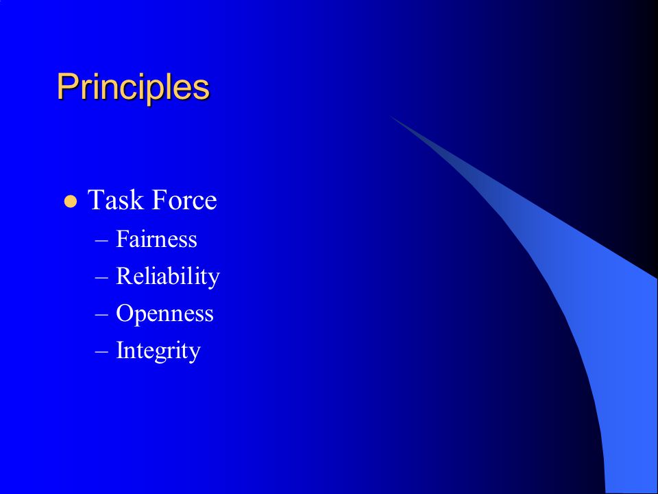 Principles Task Force Fairness Reliability Openness Integrity
