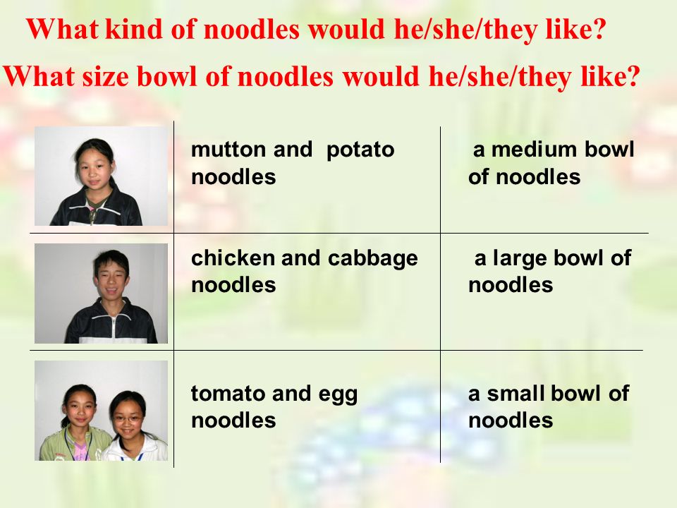 What kind of noodles would he/she/they like