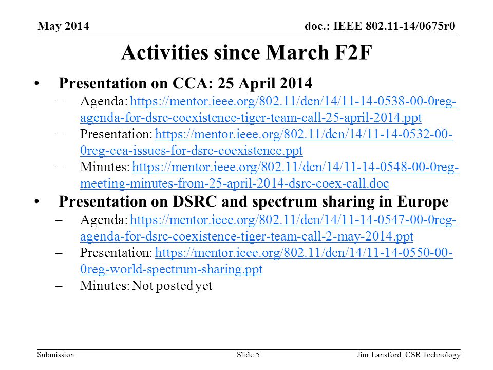 Activities since March F2F
