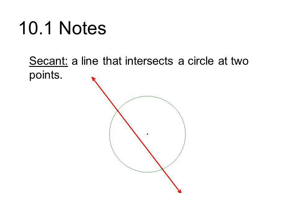 10.1 Notes Secant: a line that intersects a circle at two points.
