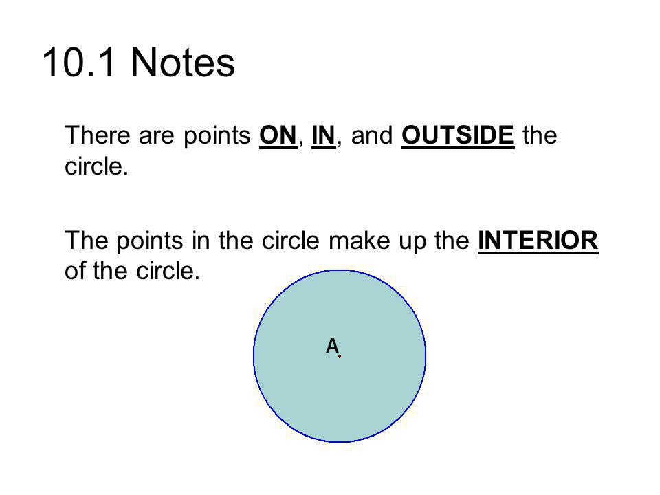 10.1 Notes There are points ON, IN, and OUTSIDE the circle.