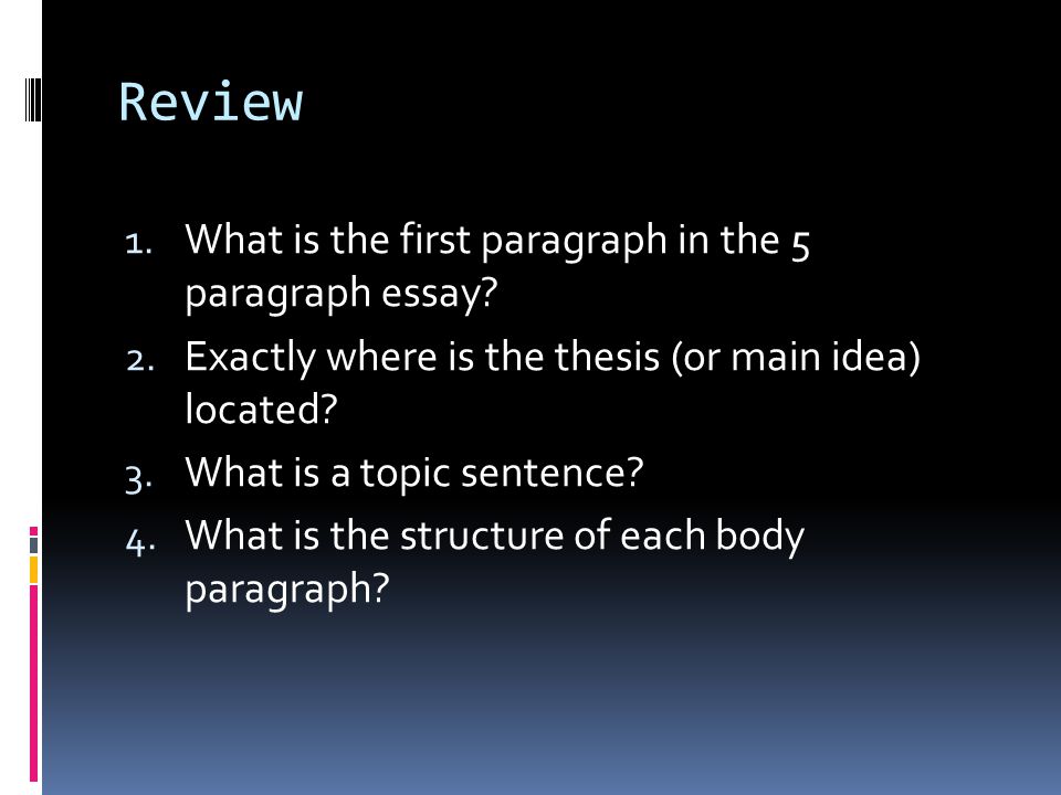 Review What is the first paragraph in the 5 paragraph essay