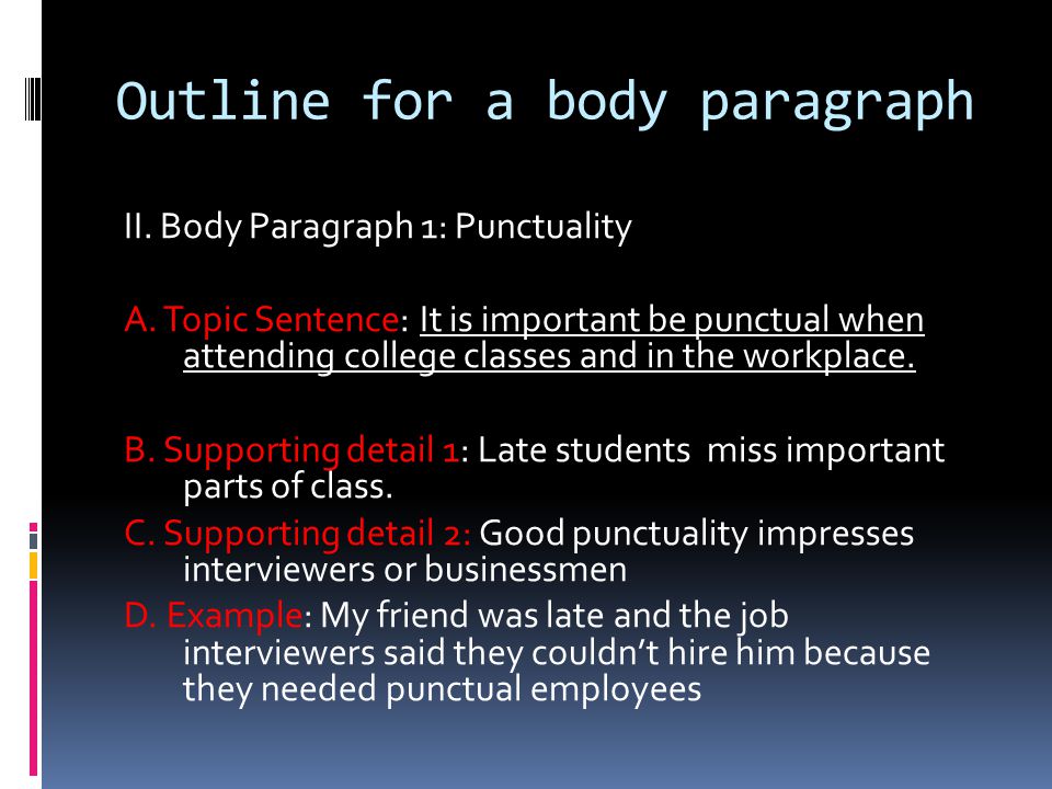Outline for a body paragraph
