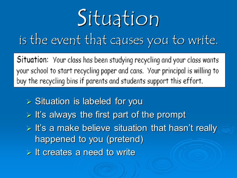 Situation is the event that causes you to write.