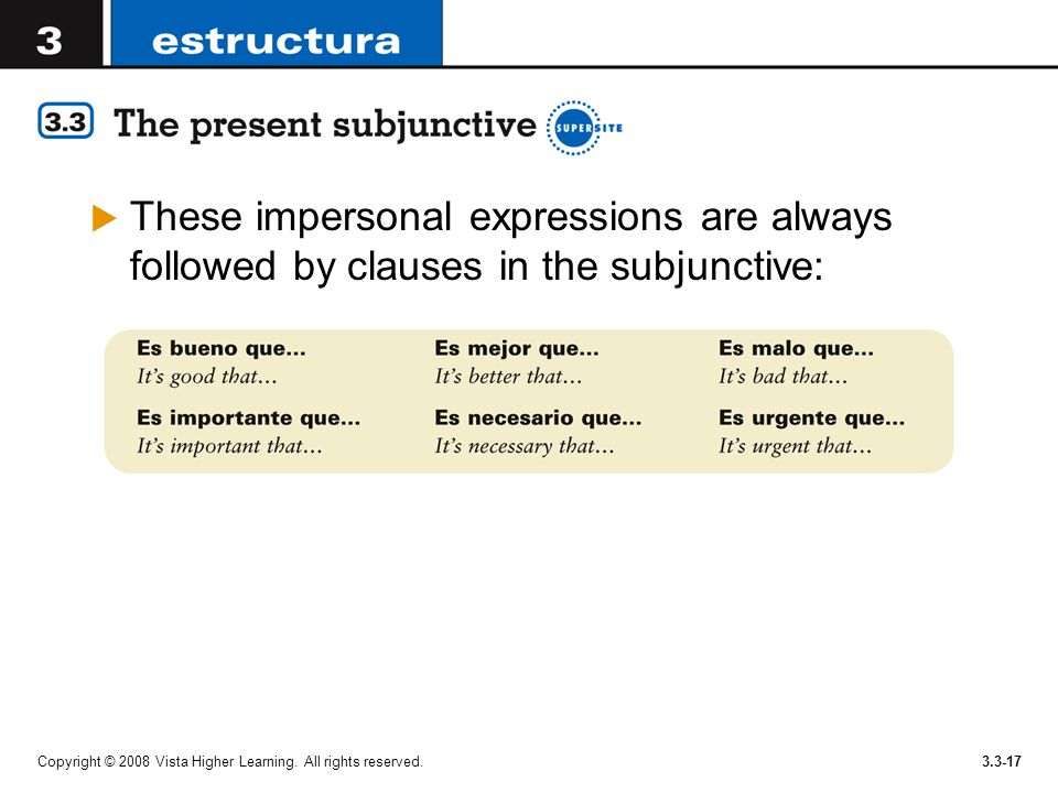 These impersonal expressions are always followed by clauses in the subjunctive: