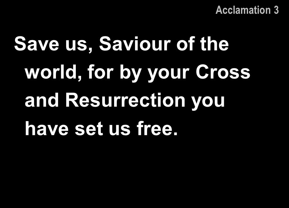 Acclamation 3 Save us, Saviour of the world, for by your Cross and Resurrection you have set us free.