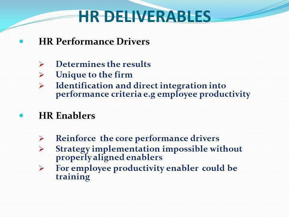 HR DELIVERABLES HR Performance Drivers HR Enablers