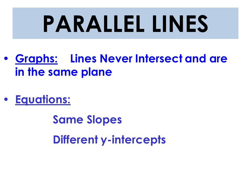 PARALLEL LINES Graphs: Lines Never Intersect and are in the same plane