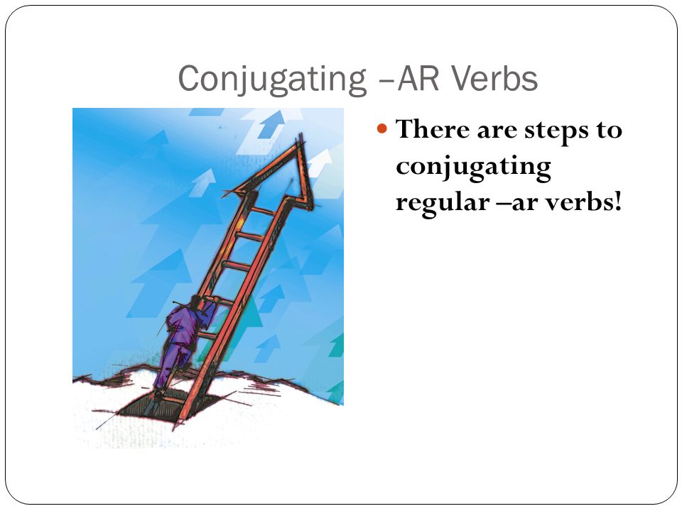 Conjugating –AR Verbs There are steps to conjugating regular –ar verbs!