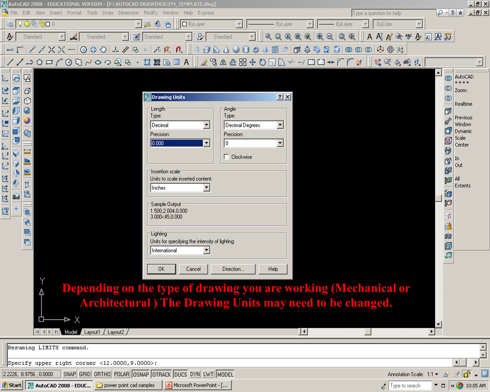 Depending on the type of drawing you are working (Mechanical or Architectural ) The Drawing Units may need to be changed.