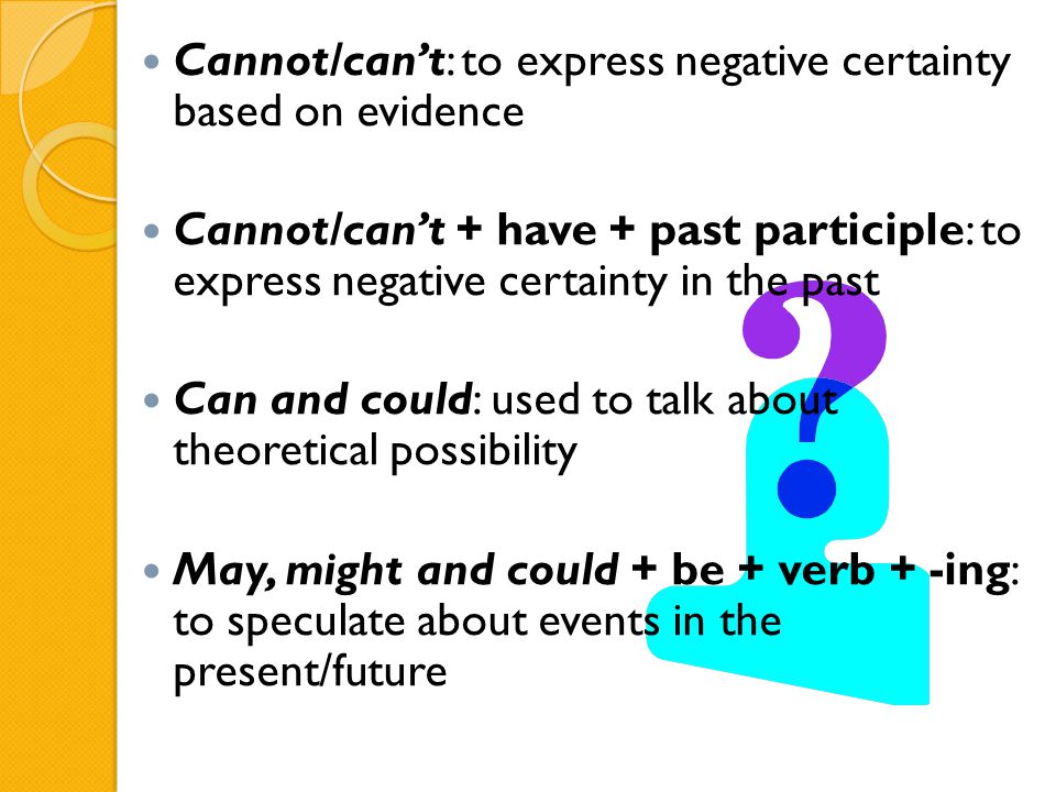 Cannot/can’t: to express negative certainty based on evidence