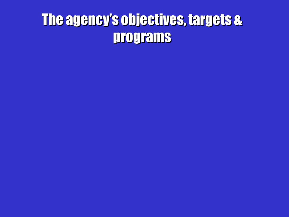 The agency’s objectives, targets & programs