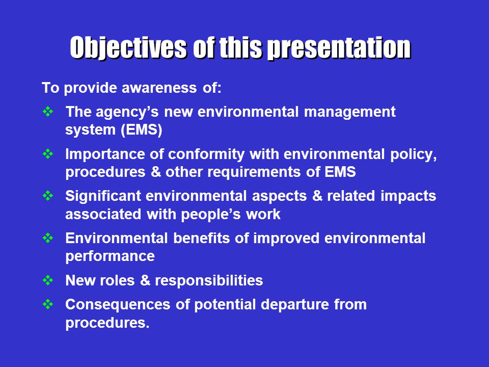 Objectives of this presentation