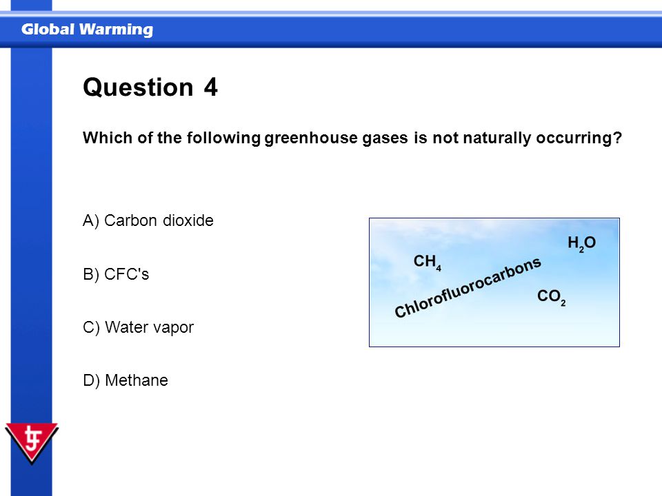 Question 4. Which of the following greenhouse gases is not naturally occurring A) Carbon dioxide.