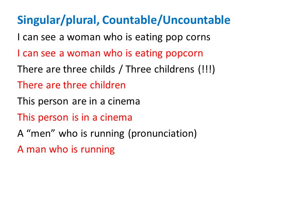 Singular/plural, Countable/Uncountable