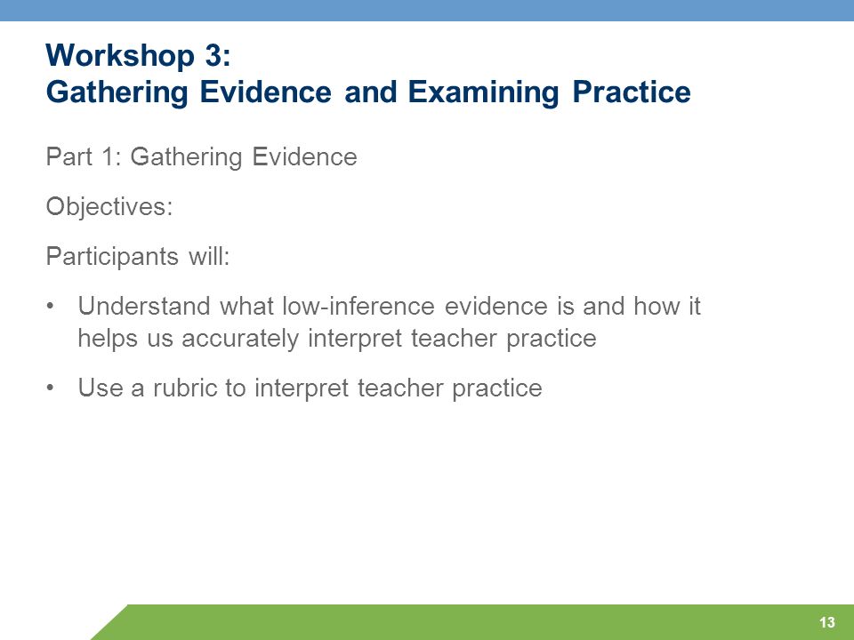 Workshop 3: Gathering Evidence and Examining Practice