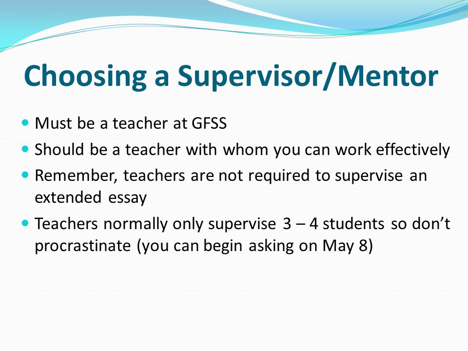 Choosing a Supervisor/Mentor